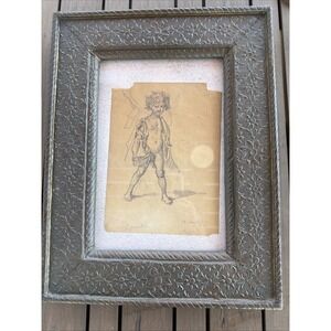 1867 Antique Sketch Gypsy Boy Signed Hungarian National Gallery Label